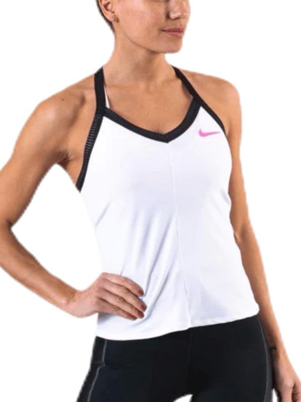 Nike Women's White Racerback Tank Top Navy Trim Pink Swoosh Size Medium